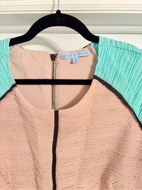 ANTONIO MELANI Peach Dress with Mint Textured Shoulder Panels
